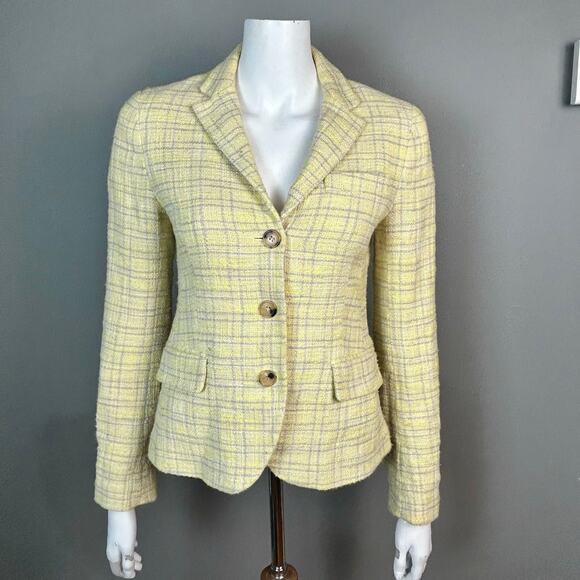 Theory blazer jacket size 6 tweed plaid office work corporate cotton preppy - Picture 1 of 11